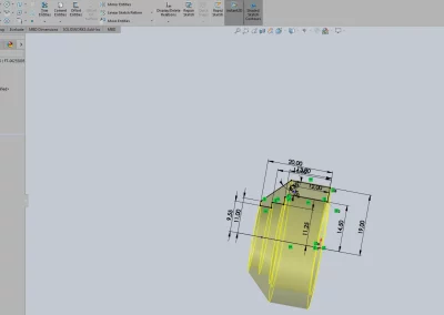 A before-and-after display of a product design, illustrating the conversion from a 2D sketch to a 3D model using SolidWorks CAD technology